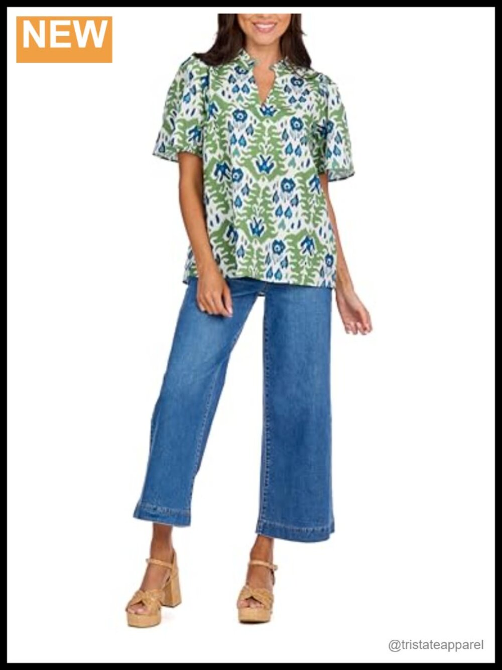 Flutter Sleeve V-Neck Ruffle Neck Poplin Blouse